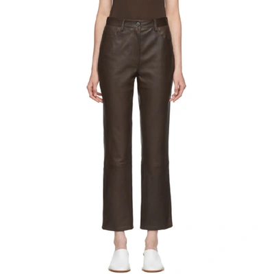 The Row Straight Leg Soft Grain Leather Pants In Espresso