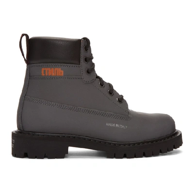 Heron Preston Logo-stamped Lace-up Leather Boots In Black