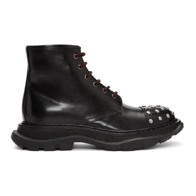 Alexander Mcqueen Men's Studded Leather Combat Boots In Black