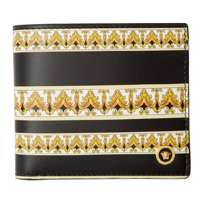 Versace Black & Gold Barocco Wallet In Multicolor