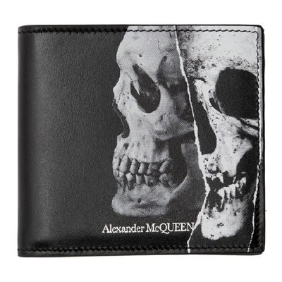 Alexander Mcqueen Skull And Rose Billfold Wallet In Black