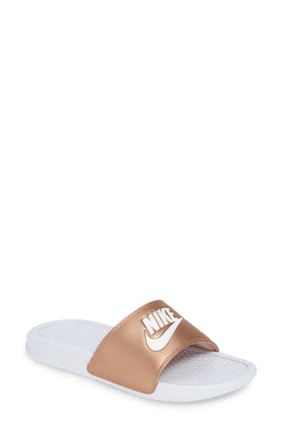 Nike Benassi Jdi Slide Sandal In White/ Metallic Red Bronze