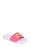 Nike Women's Benassi Jdi Swoosh Slide Sandals From Finish Line In White/ Orange/ Fuchsia