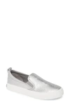 Sperry Crest Twin Gore Slip-on Sneaker In Silver Woven Embossed Leather
