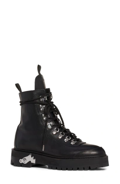 Off-white Hiking Textured-leather Ankle Boots In Black