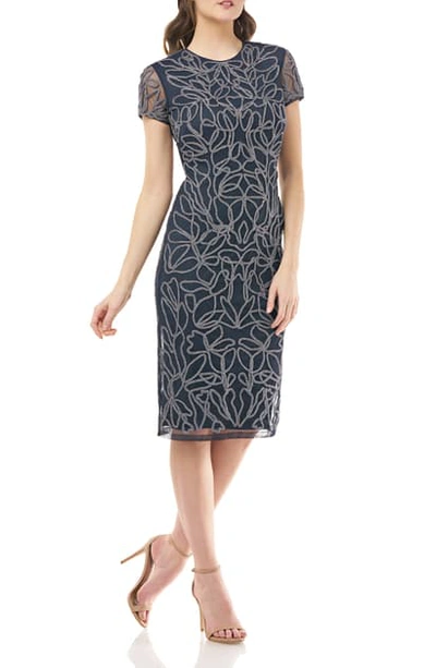 Js Collections Soutache Mesh Cocktail Dress In Silver Navy