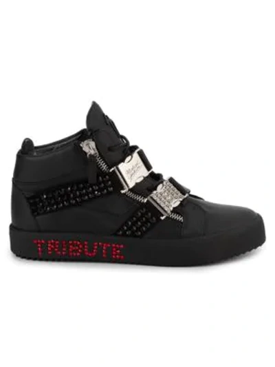 Giuseppe Zanotti Michael Jackson Tribute Embellished Leather Mid-top Trainers In Black