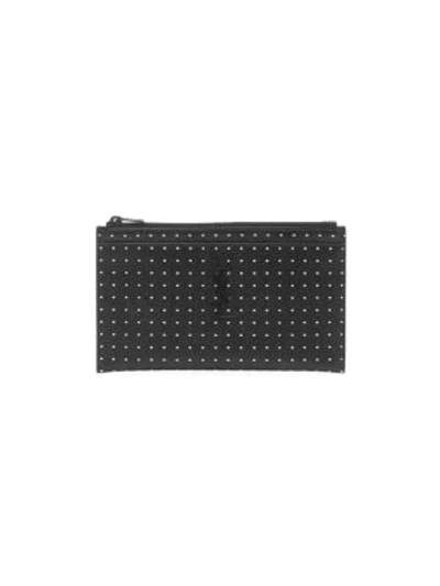 Saint Laurent Monogram Polka Dot Leather Zip Pouch In Black