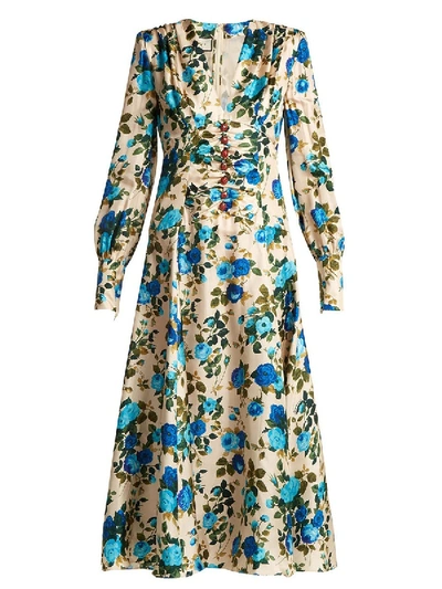 Gucci Floral-print Silk-twill Midi Dress In Ivory/multi