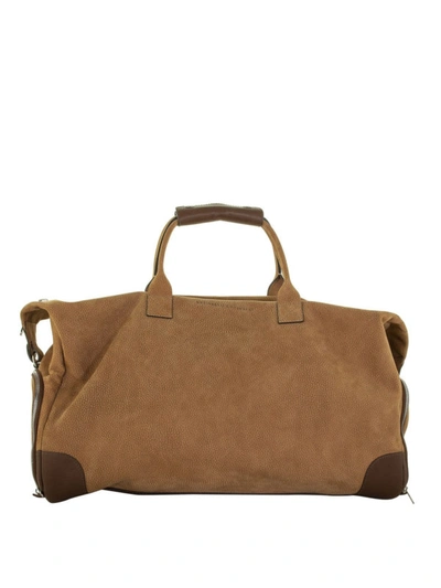 Brunello Cucinelli Nubuck And Leather Duffle Bag In Light Brown
