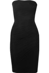 HERVE LEGER STRAPLESS RUCHED MESH AND BANDAGE DRESS