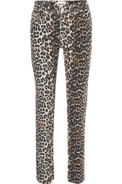 Ganni Leopard-print High-rise Slim-leg Jeans In Neutrals