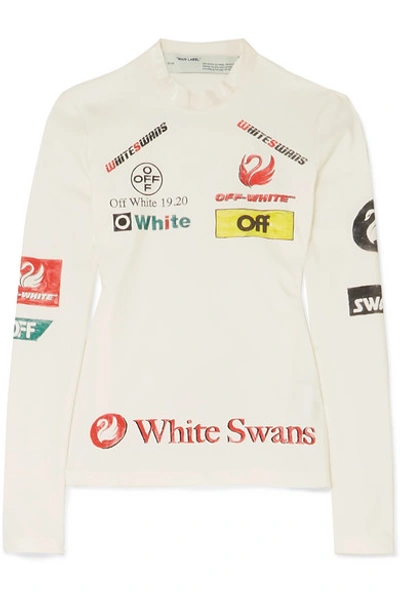 Off-white Multi Logo Stretch Jersey Sport Top In White Multi