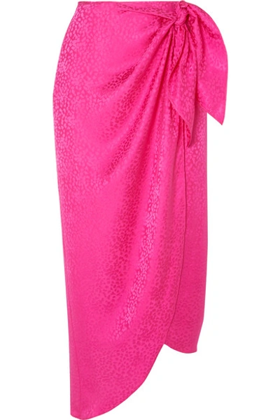 Art Dealer Carrie Silk-jacquard Wrap Midi Skirt In Fuchsia