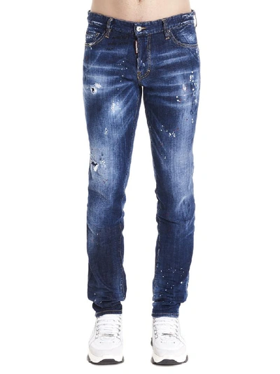 Dsquared2 Distressed Slim Jeans In Blue