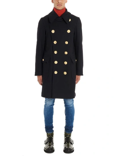 Dsquared2 Double Breasted Military Coat In Navy