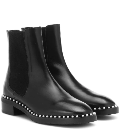 Stuart Weitzman Cline Faux Pearl-embellished Leather Chelsea Boots In Black