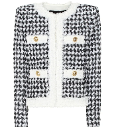 Balmain Button-embellished Houndstooth Tweed Blazer In White