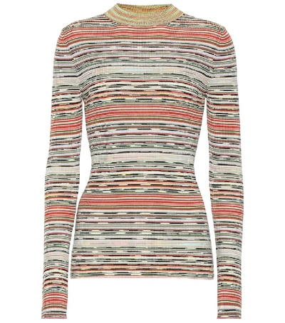 Missoni Striped Crewneck Wool Ribbed Knit Top In Multicoloured