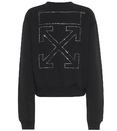 Off-white Crystal-embellished Cotton Sweatshirt In Black