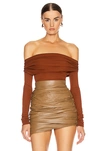 ALEXANDRE VAUTHIER ALEXANDRE VAUTHIER OFF THE SHOULDER BODYSUIT IN BROWN,ALEF-WS39