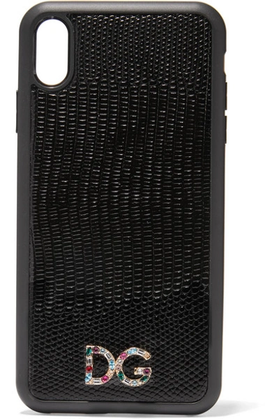 Dolce & Gabbana Crystal-embellished Lizard-effect Leather Iphone Xs Max Case In Black