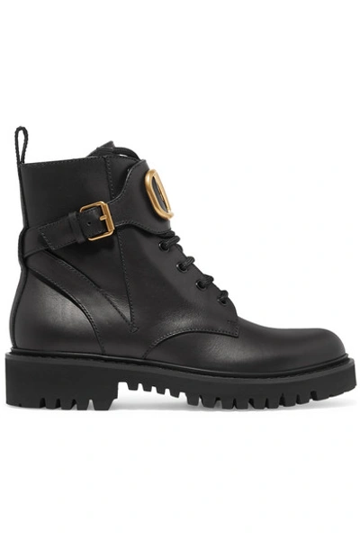 Valentino Garavani Dnu Pack Valentino Vlogo 35 Leather Combat Boot In Black