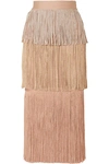 HERVE LEGER METALLIC FRINGED BANDAGE MIDI SKIRT