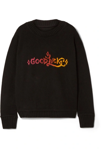 The Elder Statesman Good Luck Intarsia Cashmere Sweater In Black 