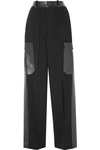 PETER DO LEATHER AND SATIN-TRIMMED CREPE STRAIGHT-LEG PANTS