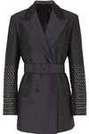 PRADA STUDDED DOUBLE-BREASTED MOHAIR AND WOOL-BLEND BLAZER