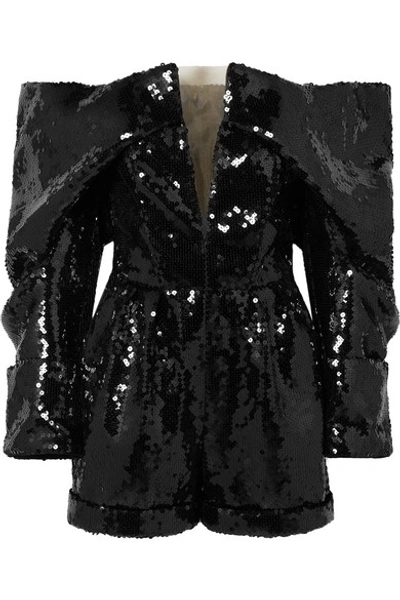 Balmain Off-the-shoulder Sequined Tulle Playsuit In Black