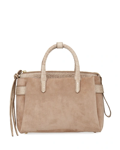 Nancy Gonzalez Cristie Small Suede And Croco Tote Bag In Sand