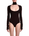 BOTTEGA VENETA STRETCH WOOL OPEN-NECK BODYSUIT,PROD149500108