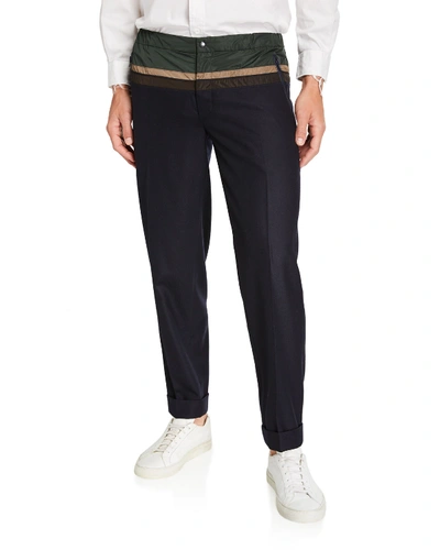 Kolor Men's Wool Cuffed Trousers W/ Contrast Nylon Top In Navy