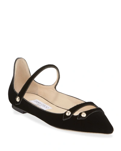 Jimmy Choo Layton Velvet Mary Jane Ballerina Flats In Black