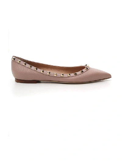 Valentino Garavani Rockstud Ballerina Flat Shoes In Beige