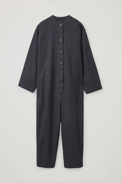 Cos Belted Jumpsuit With Grandad Collar In Black