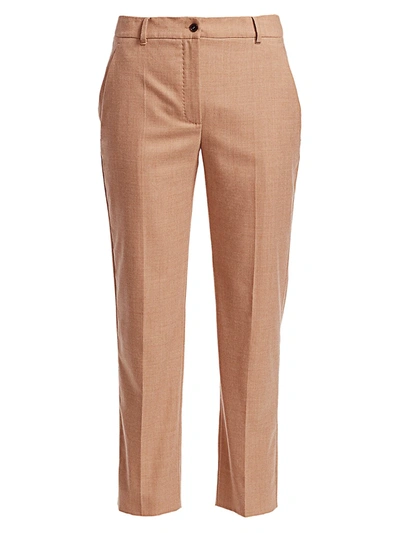Agnona Wool Flannel Straight-leg Ankle Trousers In Camel