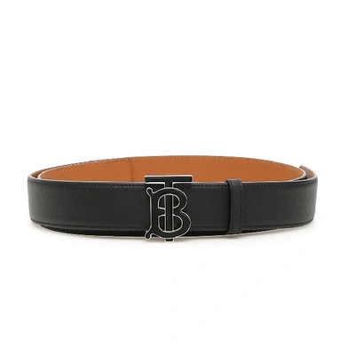 Burberry Monogram Buckle Reversible Belt In Black
