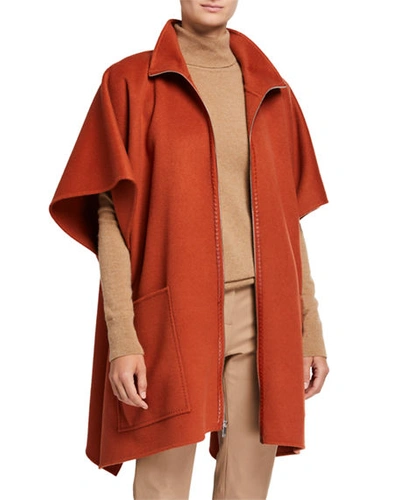 Lafayette 148 Zip-front Luxe Cashmere Poncho In Henna