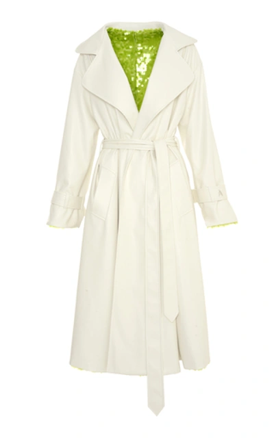 Anouki Reversible Sequined And Leather-effect Trench Coat In White