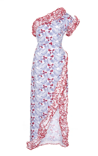 Gül Hürgel One-shoulder Ruffled Floral-print Linen Midi Dress