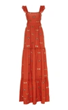 AGUA BY AGUA BENDITA HERBARIUM EMBROIDERED LINEN MAXI DRESS,770491