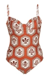 AGUA BY AGUA BENDITA CINNAMON FLORAL-EMBROIDERED SWIMSUIT,770496