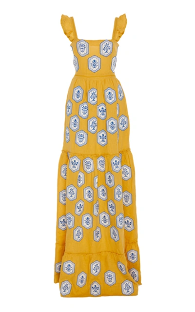 Agua By Agua Bendita Herbarium Embroidered Linen Maxi Dress In Print