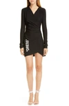 OFF-WHITE LONG SLEEVE FAUX WRAP MINIDRESS,OWDB176E19E021211001