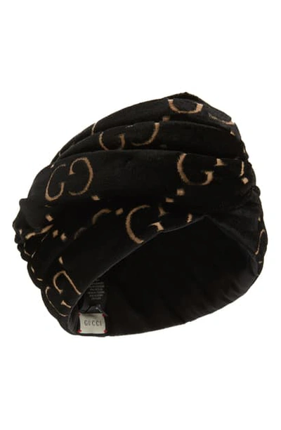 Gucci Gg Jacquard Velour Headband In Black/ Beige