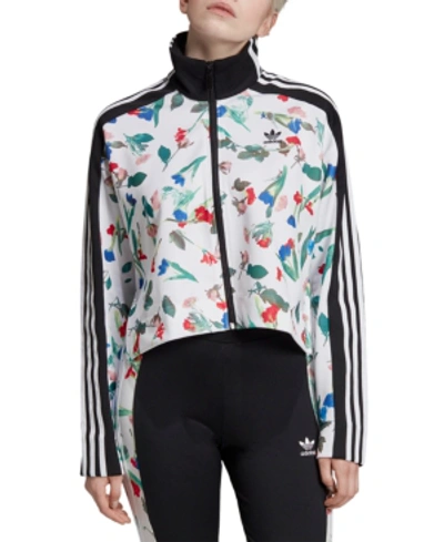 Adidas Originals Floral Print Crop Track Jacket In Multicolor