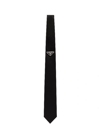 Prada Logo Plate Nylon Tie In Black